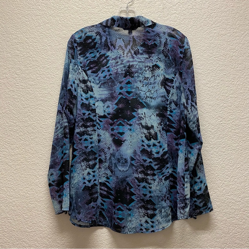 Cabi Python Print Button Up Semi Sheer Blouse Blu… - image 3